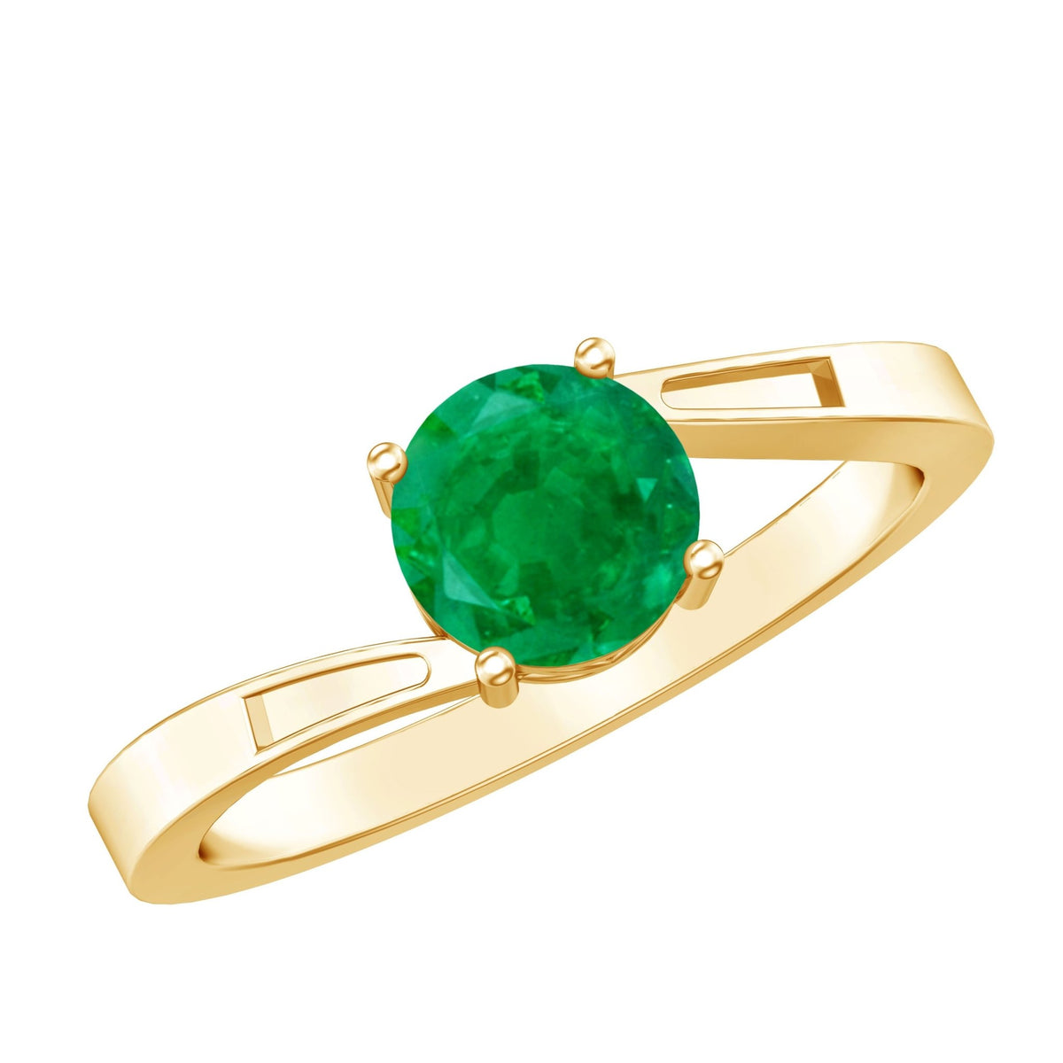 Emerald Engagement Ring - Round Solitaire 5MM Emerald in Elegant Bypass Shank