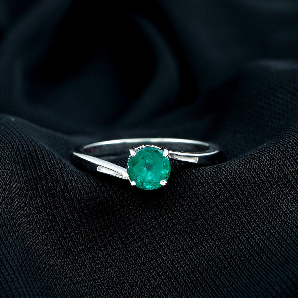Emerald Engagement Ring - Round Solitaire 5MM Emerald in Elegant Bypass Shank