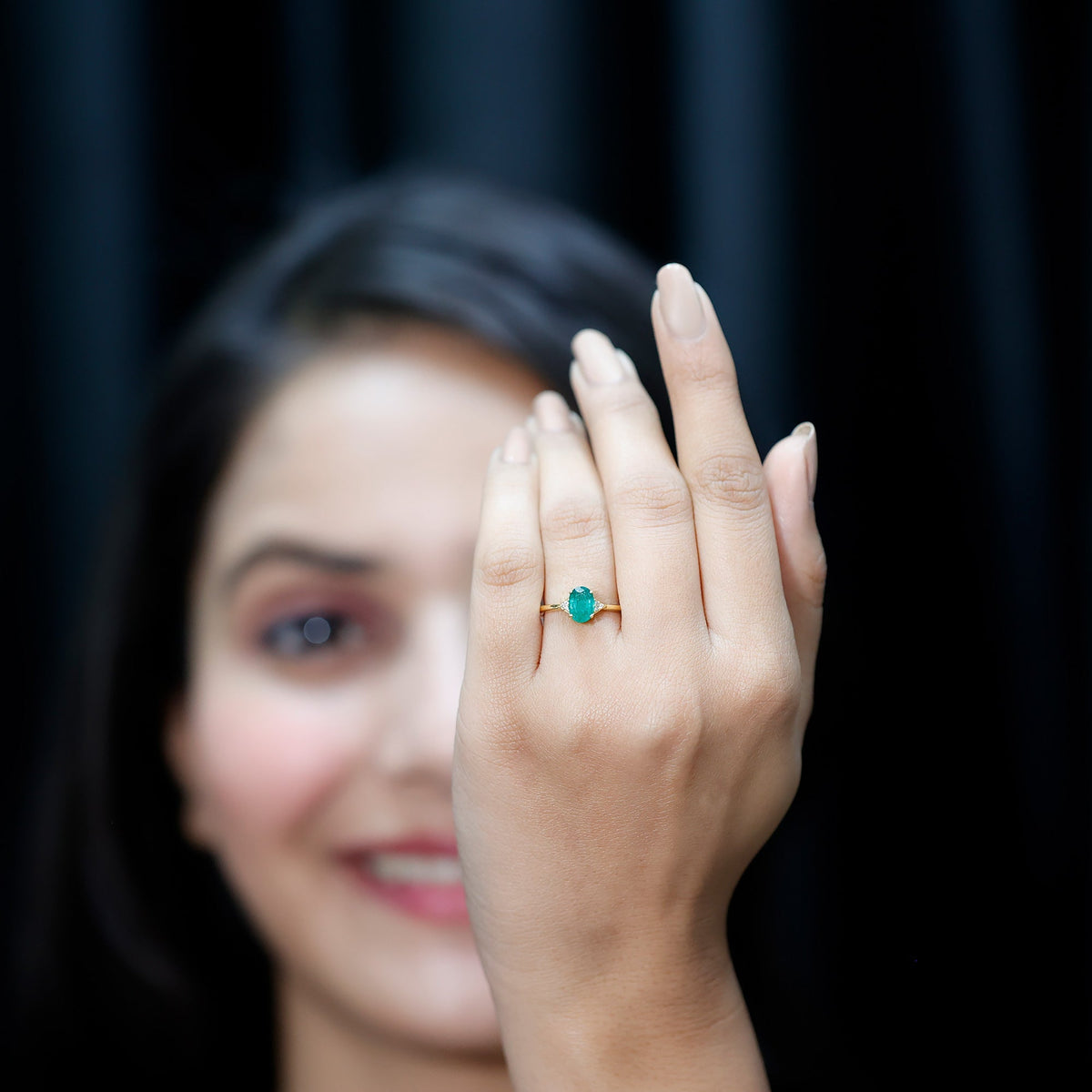 Emerald Engagement Ring - Solitaire 5x7 MM Oval Emerald with Diamonds | AAA Quality