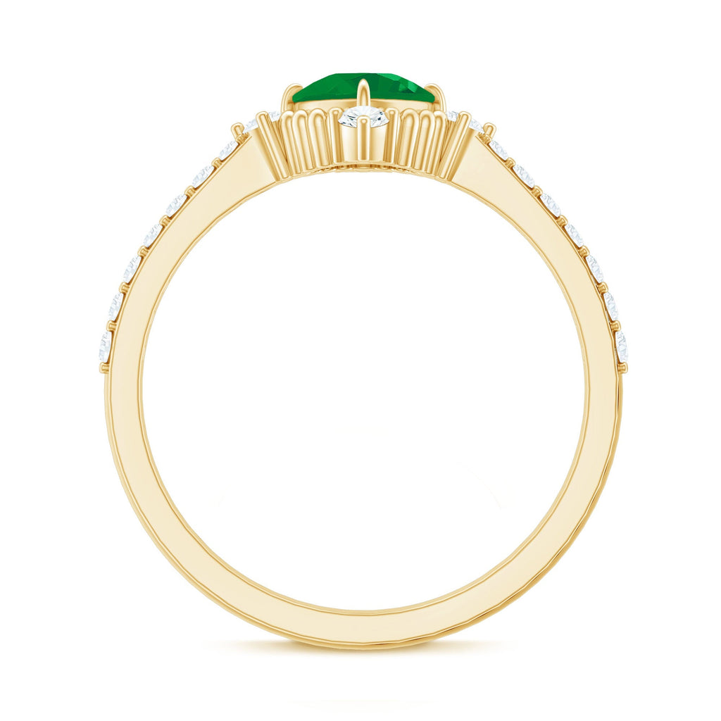 Emerald Engagement Ring – Vintage Cushion Cut Diamond Ring with Beaded Detailing