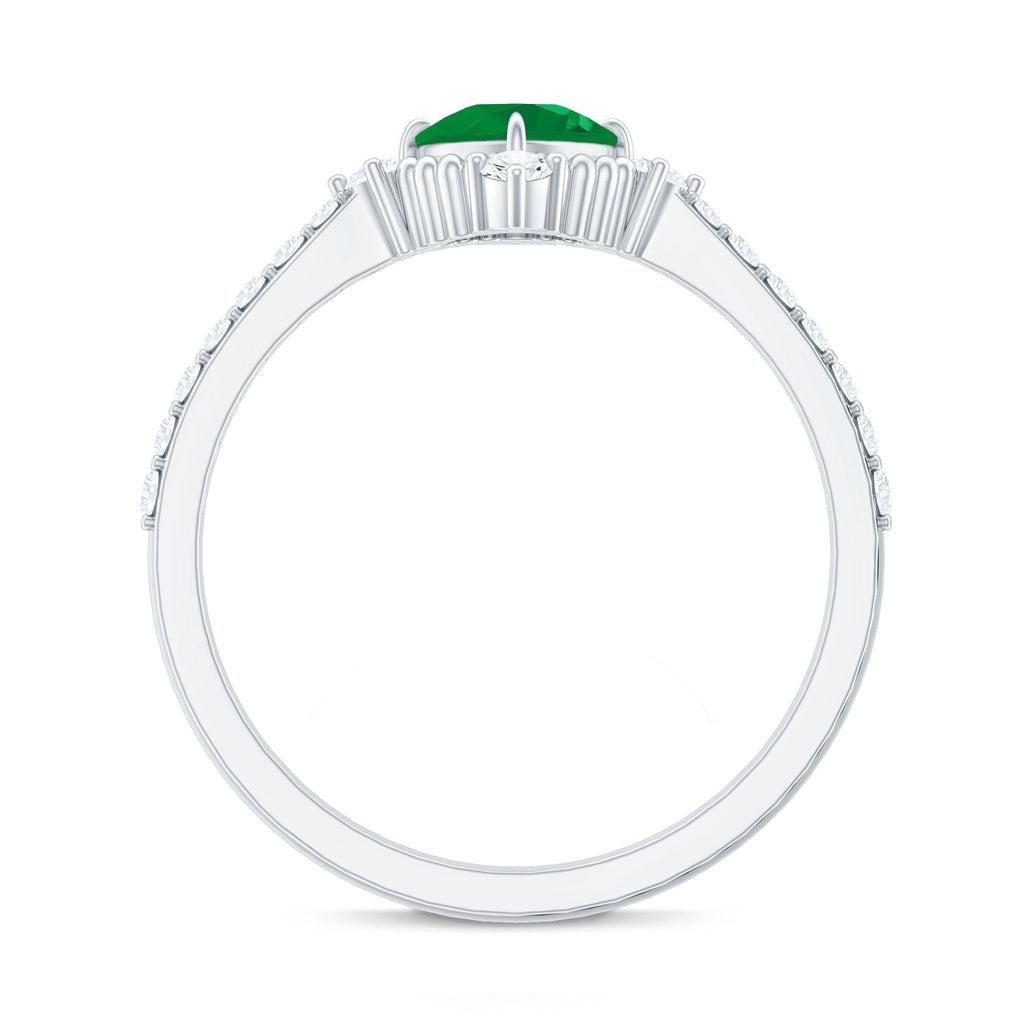 Emerald Engagement Ring – Vintage Cushion Cut Diamond Ring with Beaded Detailing