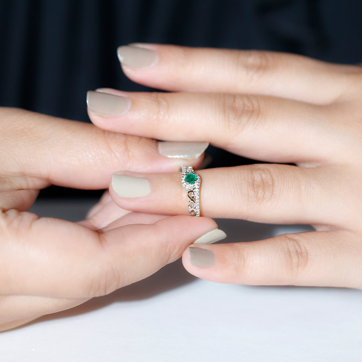 Emerald Engagement Ring – Vintage Diamond Bypass Shank Design Band