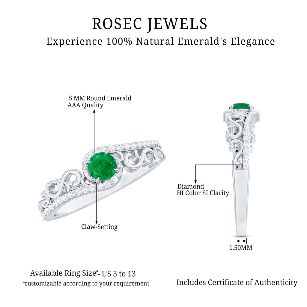 Emerald Engagement Ring – Vintage Diamond Bypass Shank Design Band