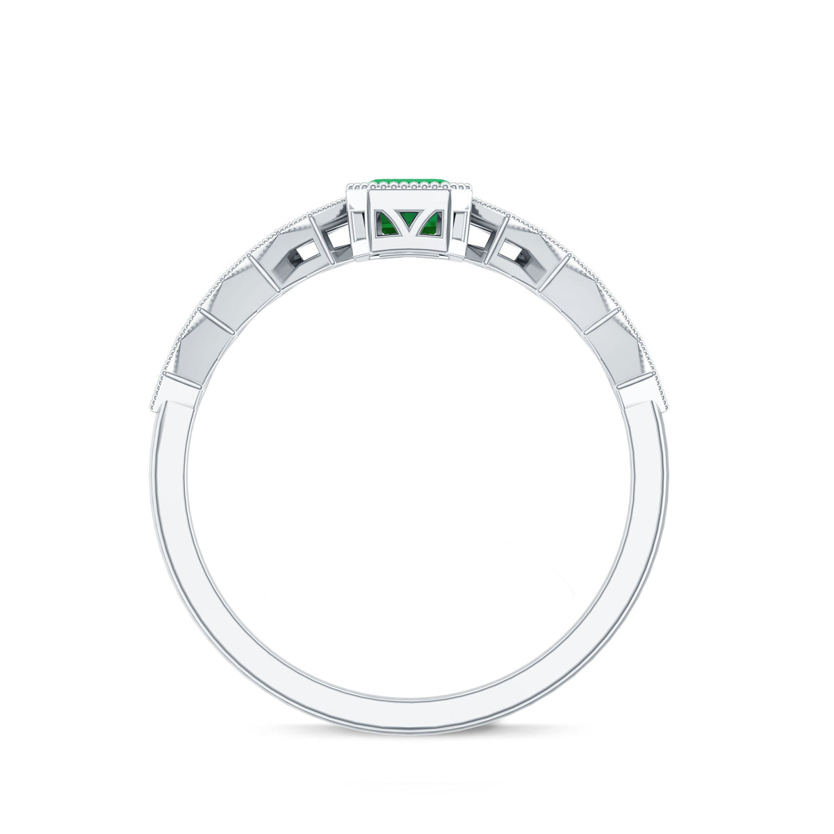 Emerald Engagement Ring – Vintage Emerald Cut Bezel Set with Diamond Side Stones