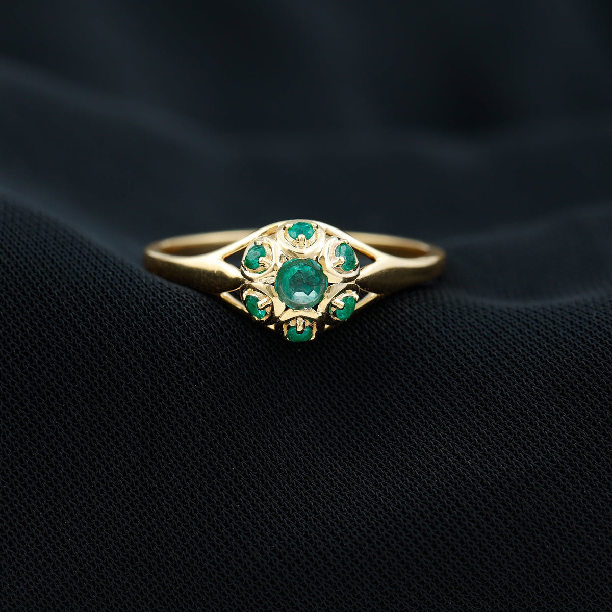 Emerald Engagement Ring – Vintage Flower Motif With AAA Quality Emerald | Rosec Jewels