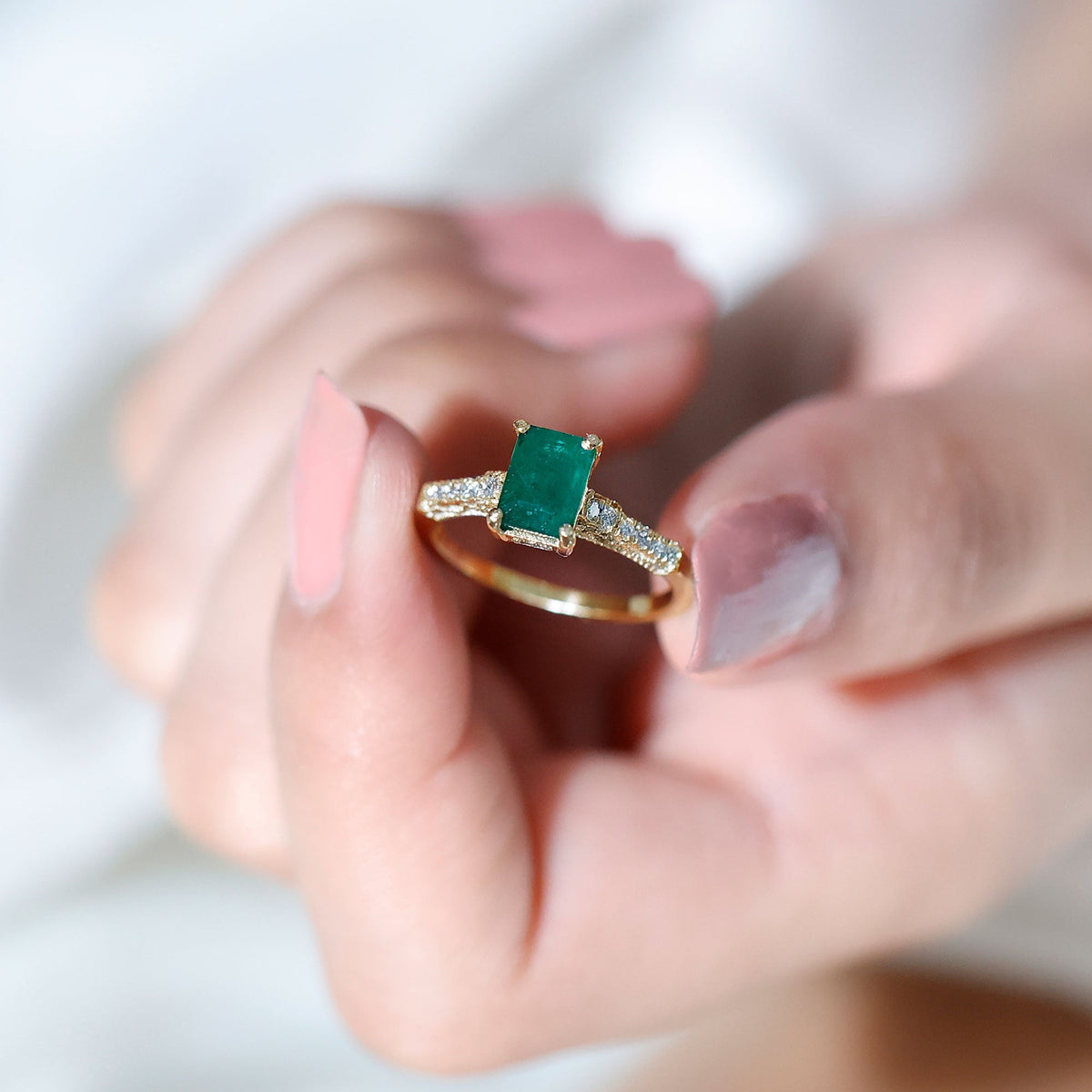 Emerald Engagement Ring – Vintage Inspired 1 Carat Emerald Cut Diamond Solitaire