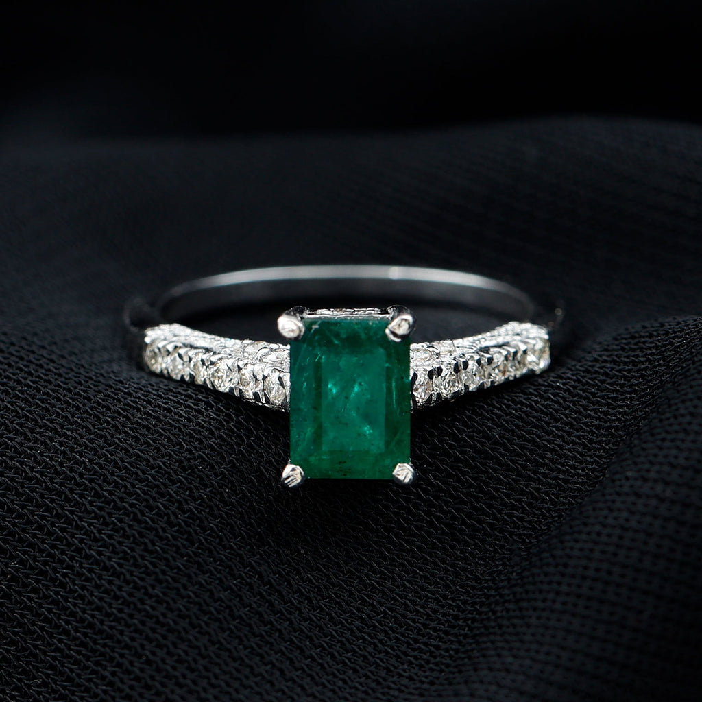 Emerald Engagement Ring – Vintage Inspired 1 Carat Emerald Cut Diamond Solitaire