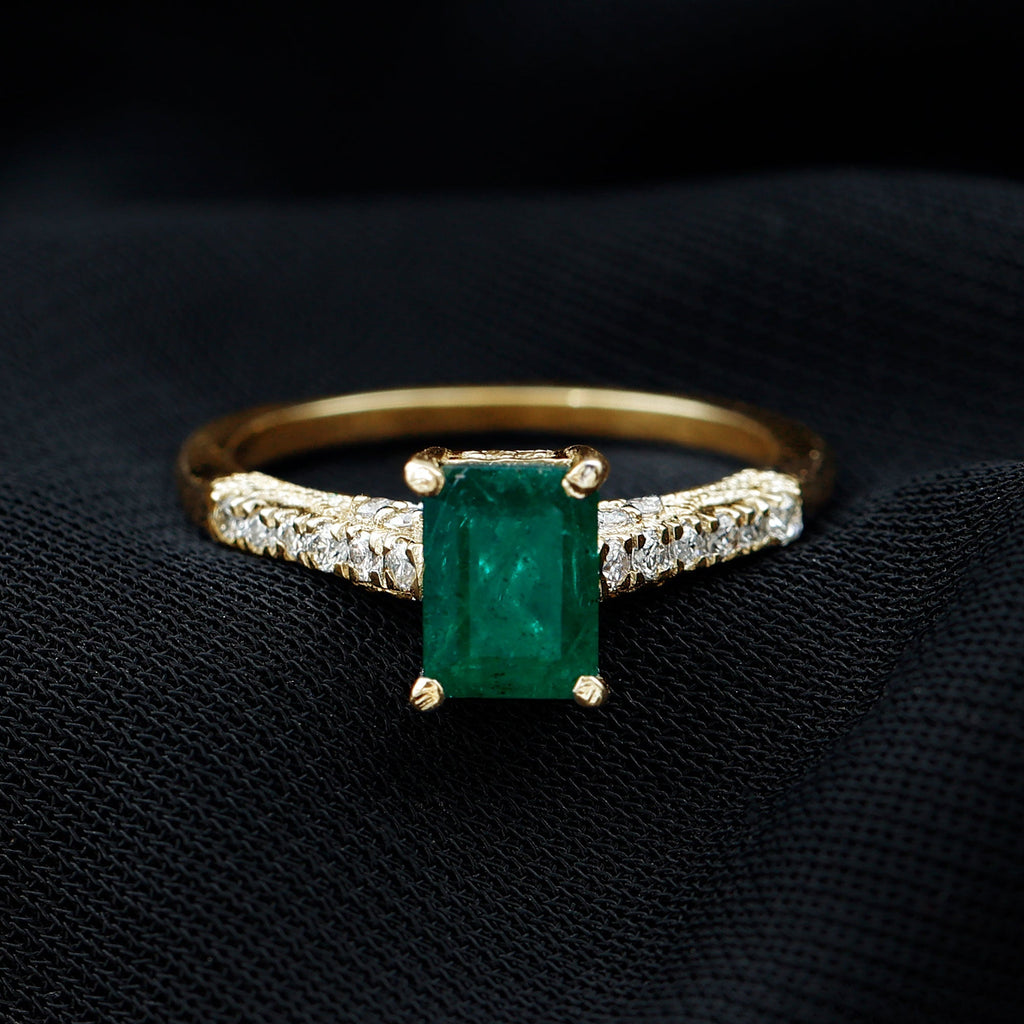 Emerald Engagement Ring – Vintage Inspired 1 Carat Emerald Cut Diamond Solitaire