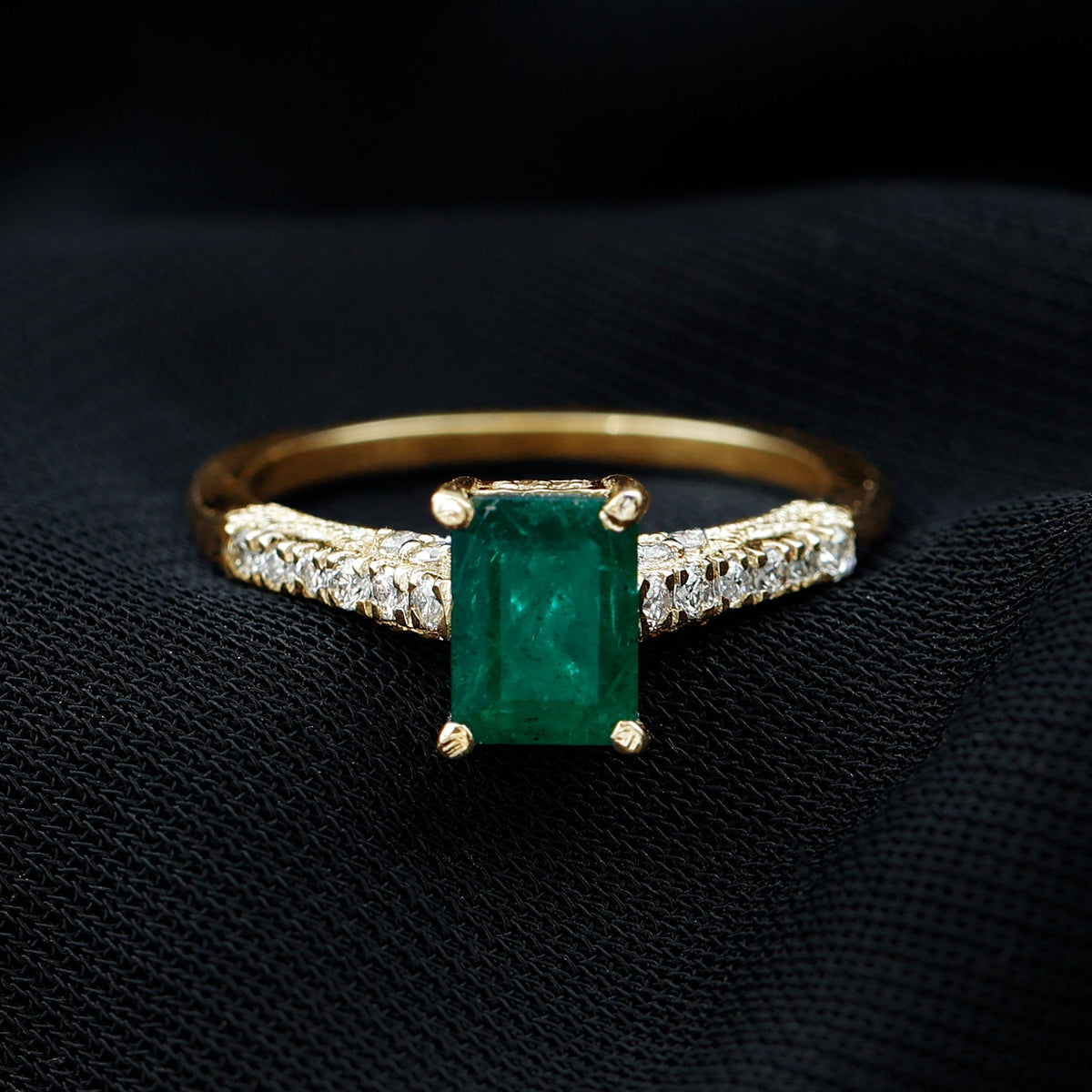 Emerald Engagement Ring – Vintage Inspired 1 Carat Emerald Cut Diamond Solitaire