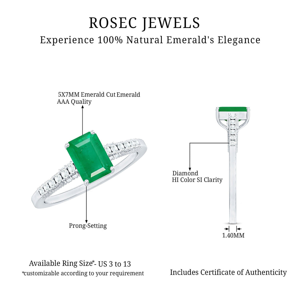 Emerald Engagement Ring – Vintage Inspired 1 Carat Emerald Cut Diamond Solitaire