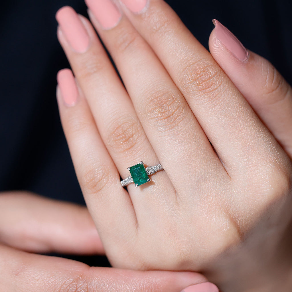 Emerald Engagement Ring – Vintage Inspired 1 Carat Emerald Cut Diamond Solitaire