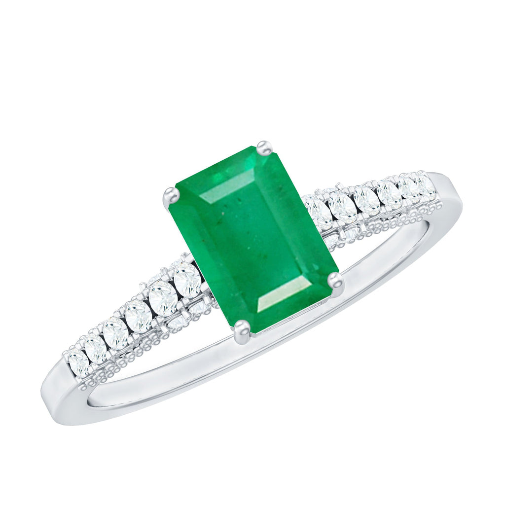 Emerald Engagement Ring – Vintage Inspired 1 Carat Emerald Cut Diamond Solitaire