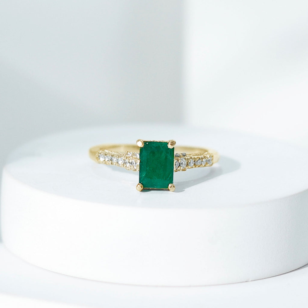Emerald Engagement Ring – Vintage Inspired 1 Carat Emerald Cut Diamond Solitaire
