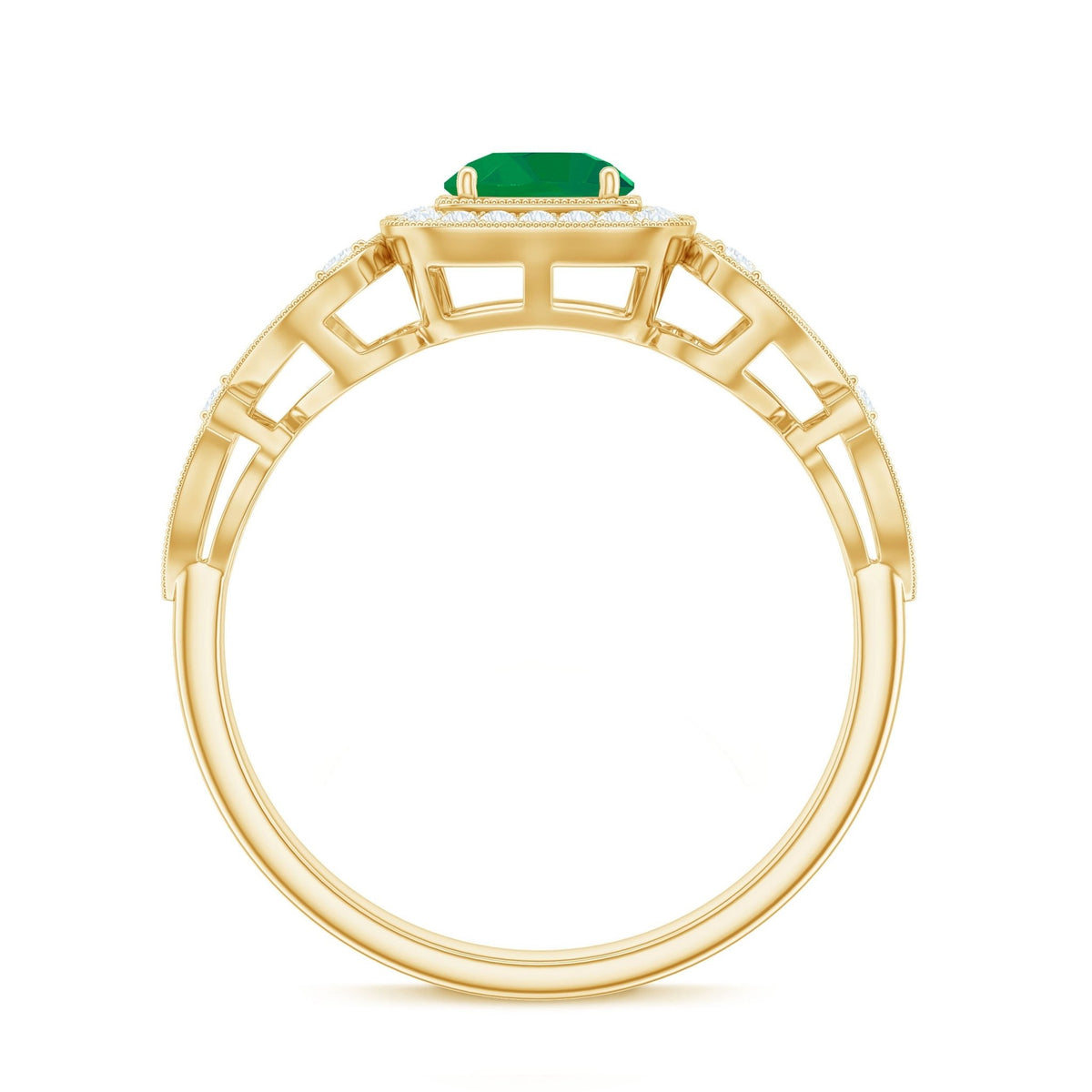 Emerald Engagement Ring Vintage Inspired – Diamond Halo, AAA Quality Green Gemstone