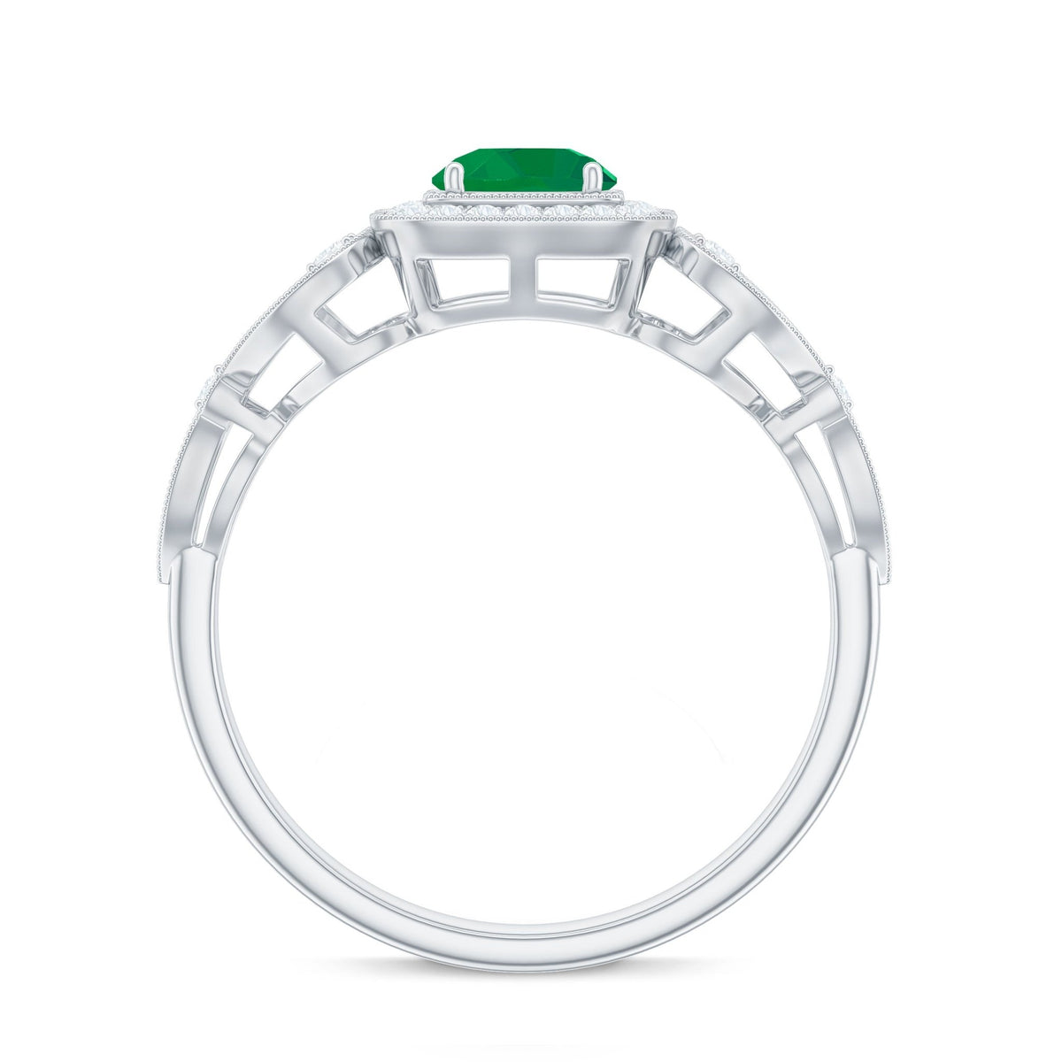 Emerald Engagement Ring Vintage Inspired – Diamond Halo, AAA Quality Green Gemstone