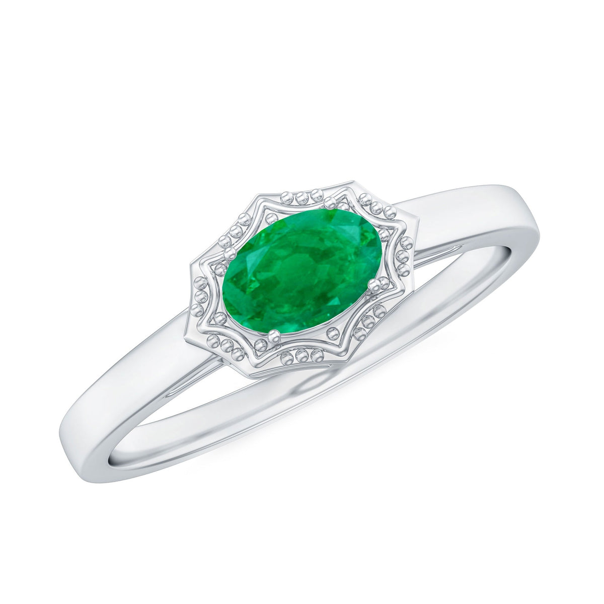 Emerald Engagement Ring – Vintage Oval Cut Solitaire Prong Setting AAA Quality
