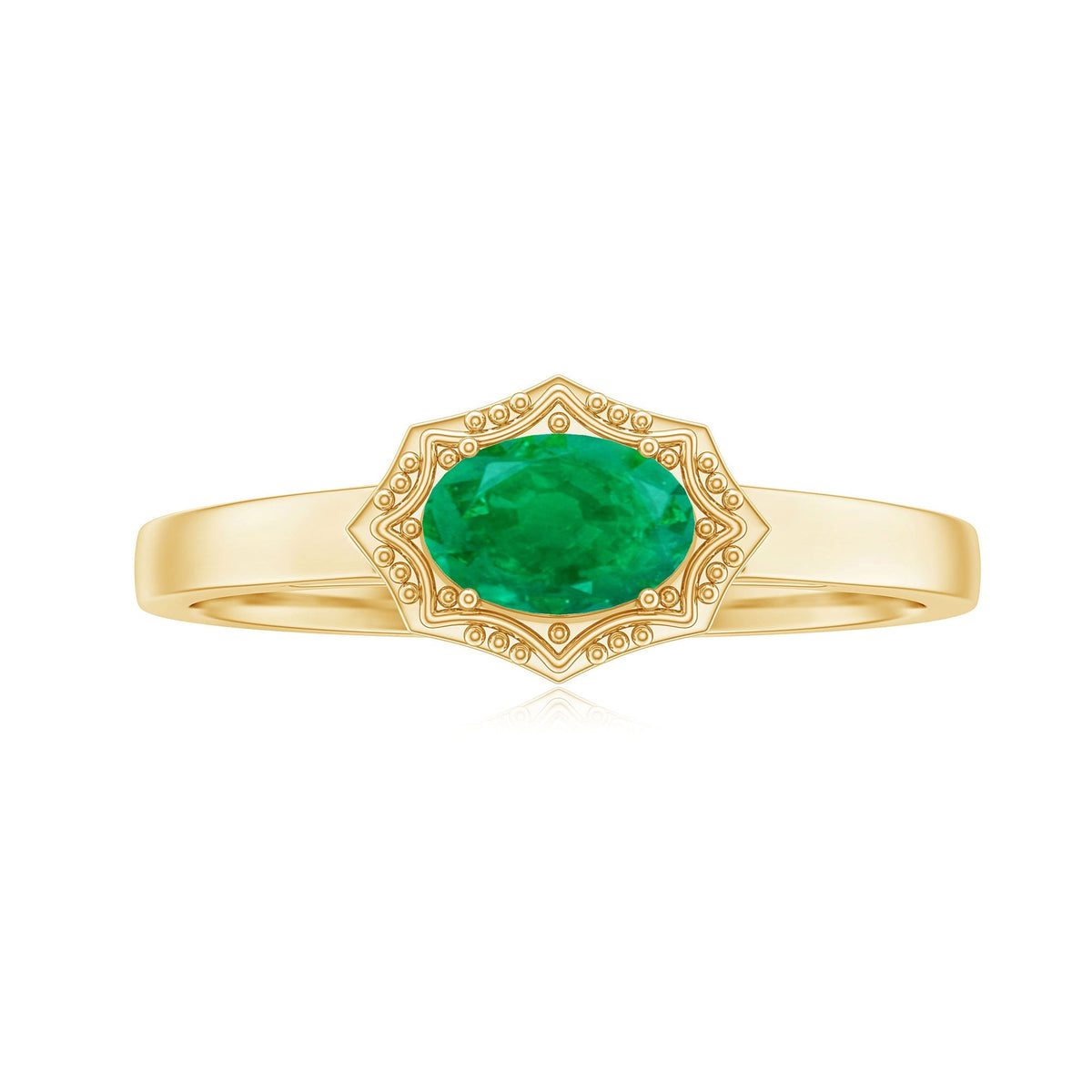 Emerald Engagement Ring – Vintage Oval Cut Solitaire Prong Setting AAA Quality