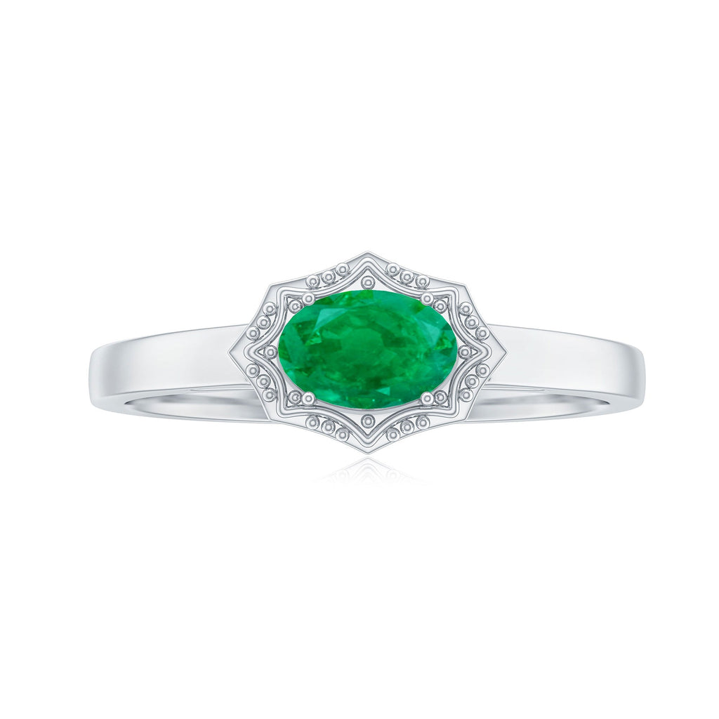 Emerald Engagement Ring – Vintage Oval Cut Solitaire Prong Setting AAA Quality