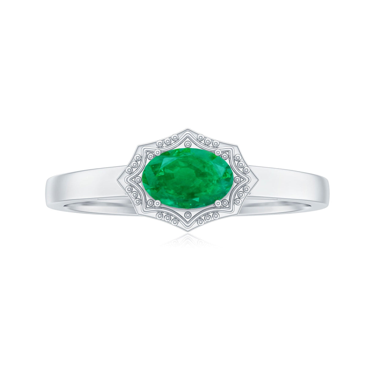 Emerald Engagement Ring – Vintage Oval Cut Solitaire Prong Setting AAA Quality