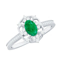 Emerald Engagement Ring - Vintage Oval Emerald Diamond Accent Prong Setting