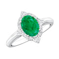 Emerald Engagement Ring – Vintage Oval Emerald Ring with Diamond Halo Jewelry