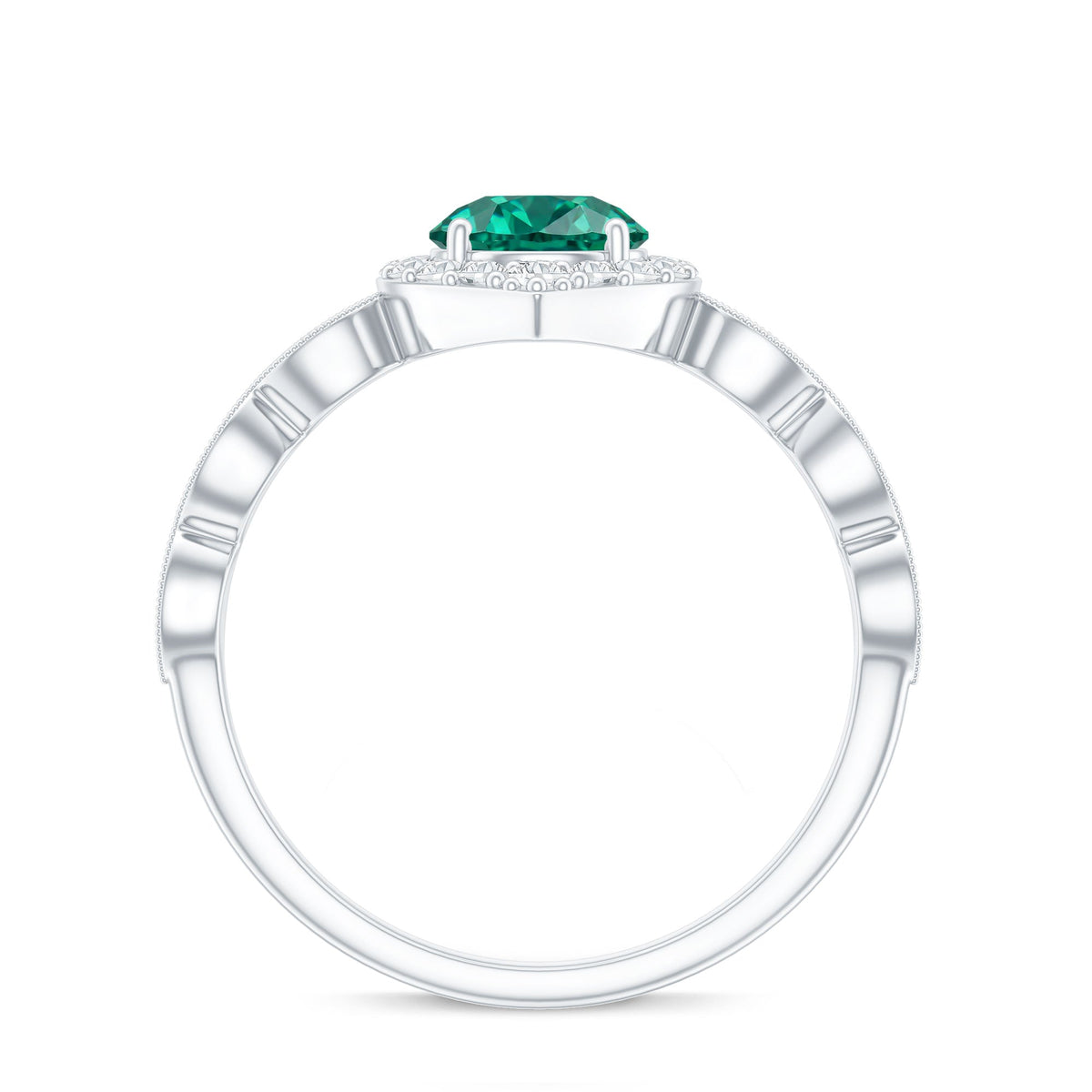 Emerald Engagement Ring - Vintage Style Halo Diamond Ring With Lab Grown Emerald