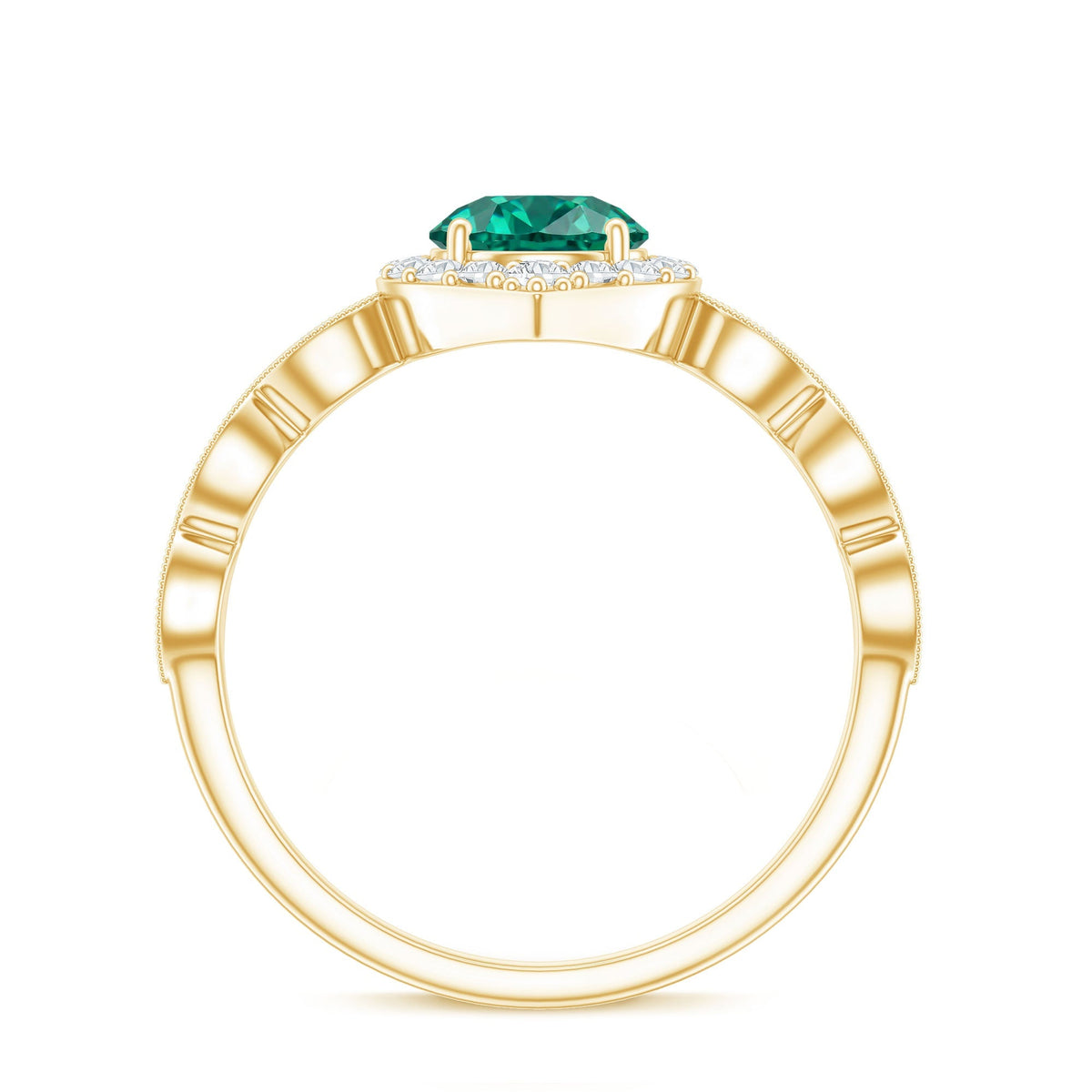 Emerald Engagement Ring - Vintage Style Halo Diamond Ring With Lab Grown Emerald
