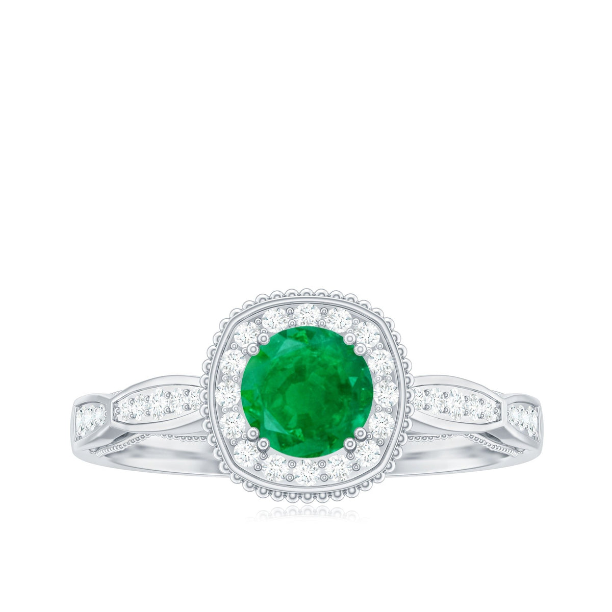 Emerald Engagement Ring – Vintage Style Jewelry With Diamond Halo Setting