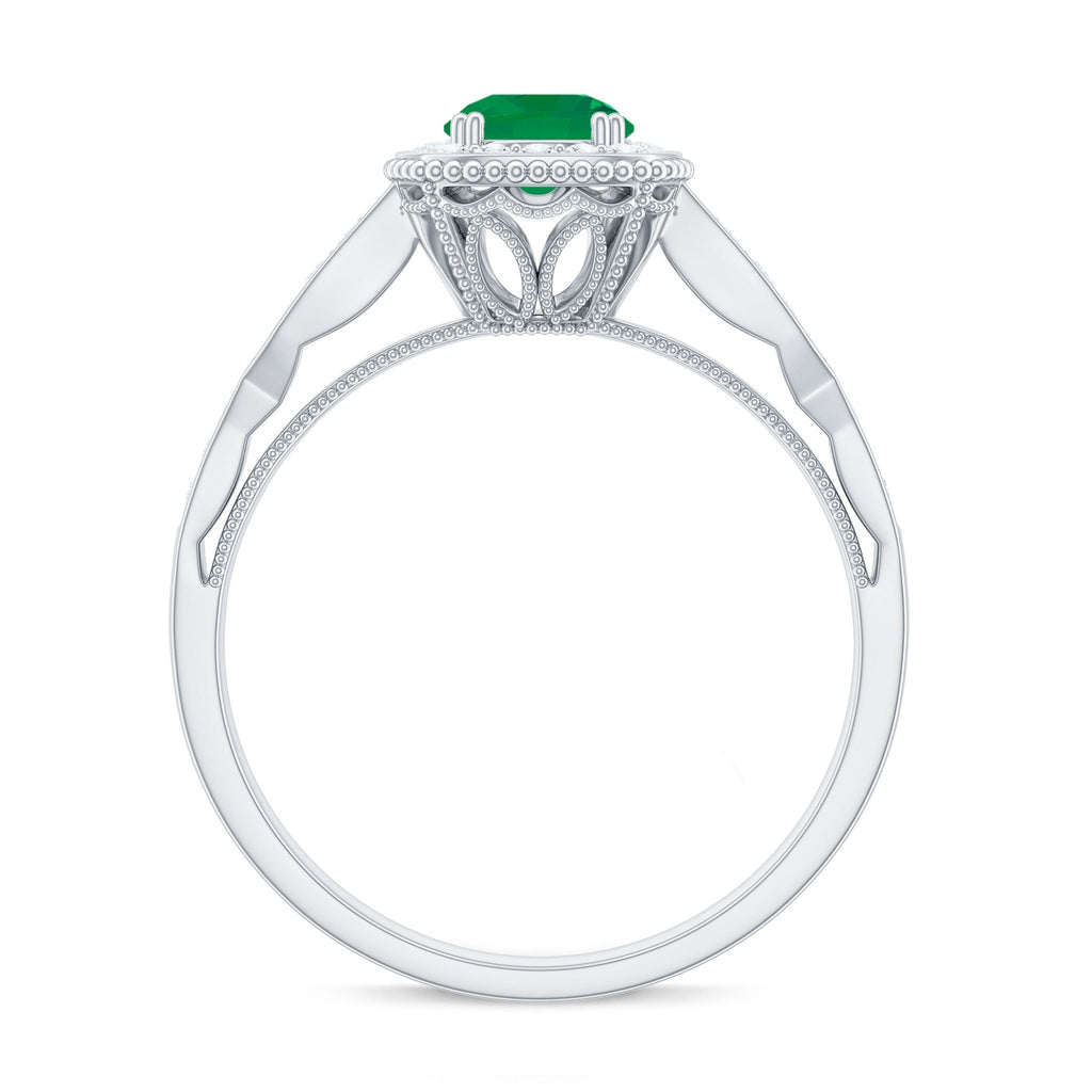 Emerald Engagement Ring – Vintage Style Jewelry With Diamond Halo Setting
