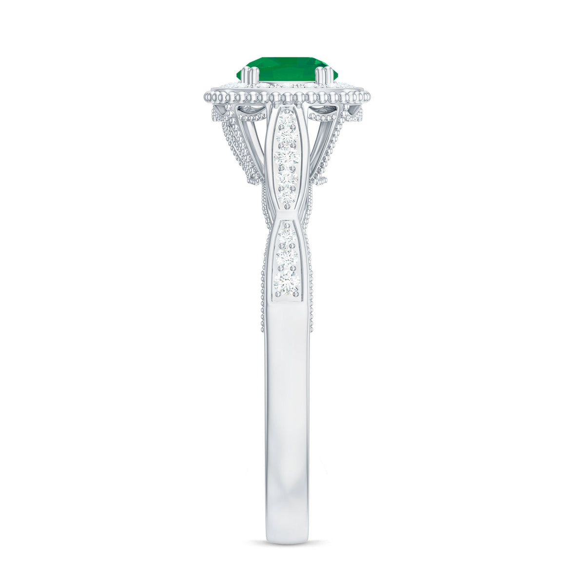 Emerald Engagement Ring – Vintage Style Jewelry With Diamond Halo Setting