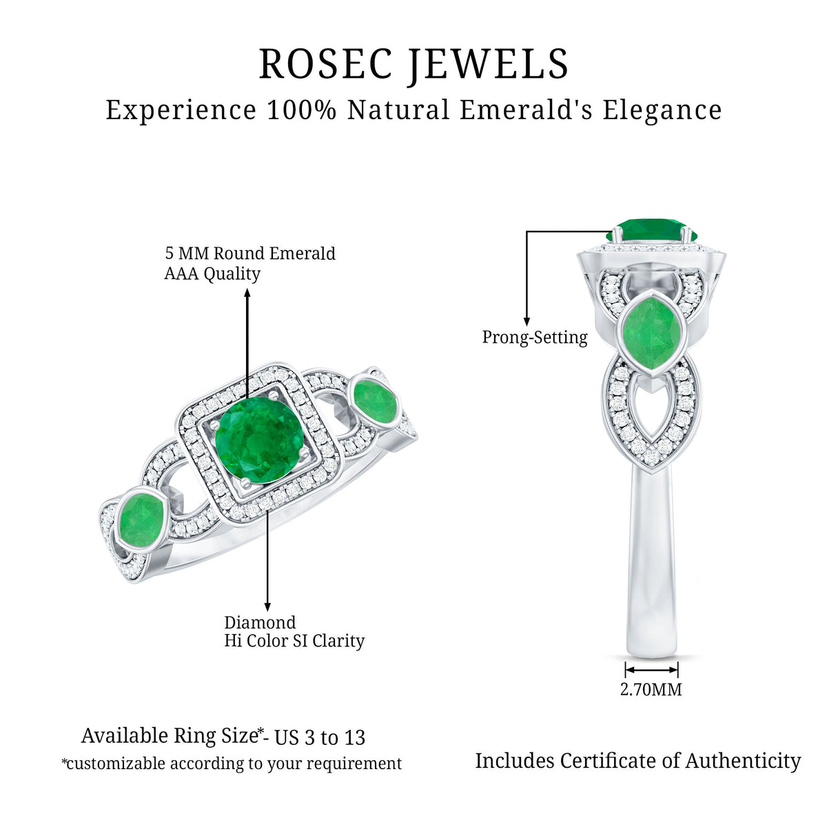 Emerald Engagement Ring – Vintage Style Ring With Diamond Halo & Marquise Emerald