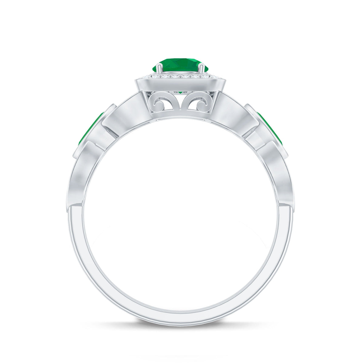 Emerald Engagement Ring – Vintage Style Ring With Diamond Halo & Marquise Emerald