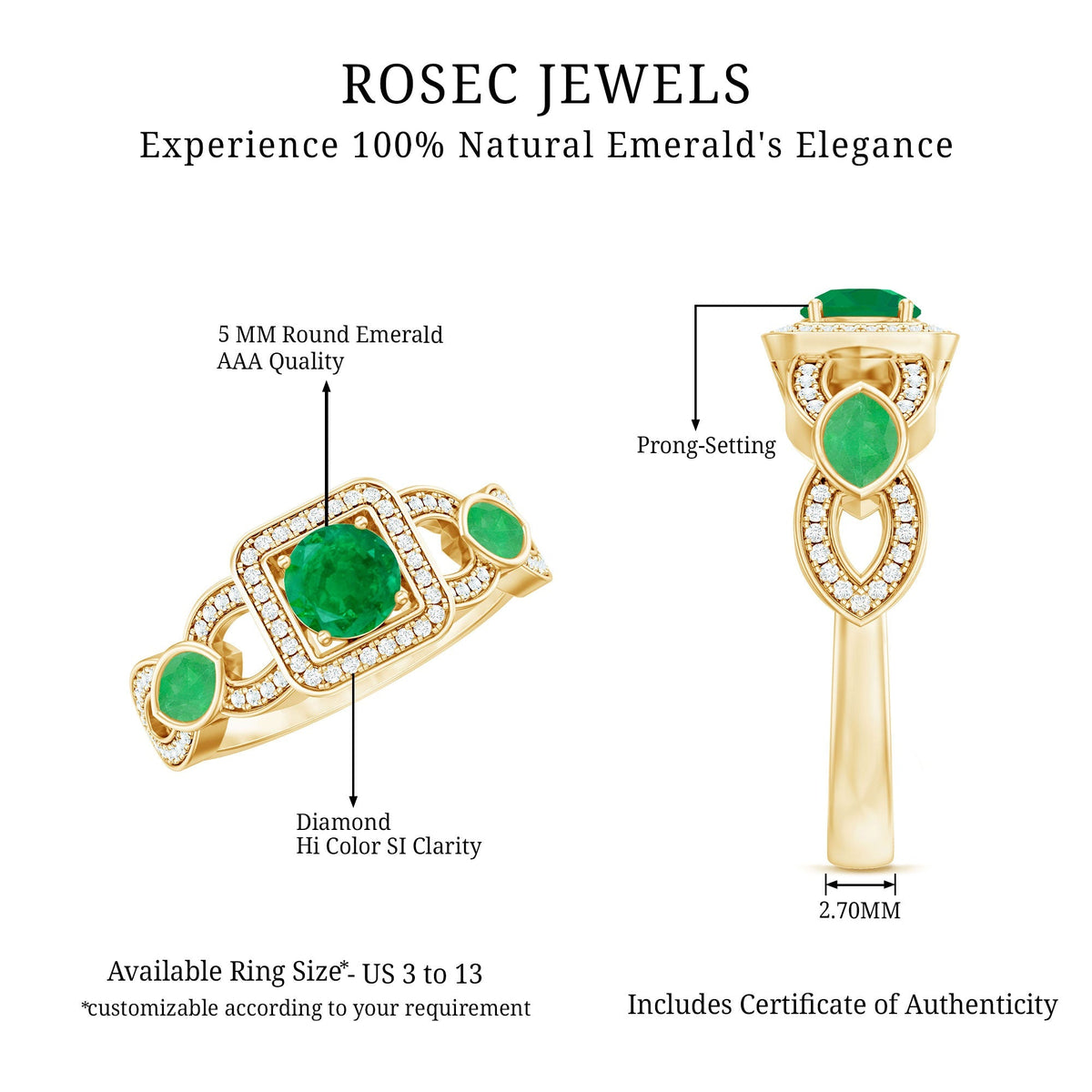 Emerald Engagement Ring – Vintage Style Ring With Diamond Halo & Marquise Emerald