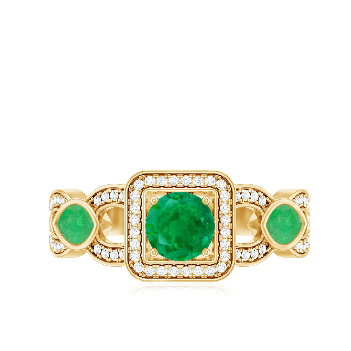 Emerald Engagement Ring – Vintage Style Ring With Diamond Halo & Marquise Emerald