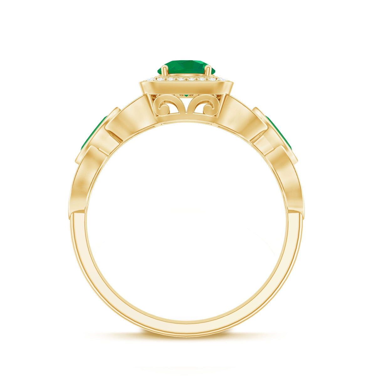 Emerald Engagement Ring – Vintage Style Ring With Diamond Halo & Marquise Emerald
