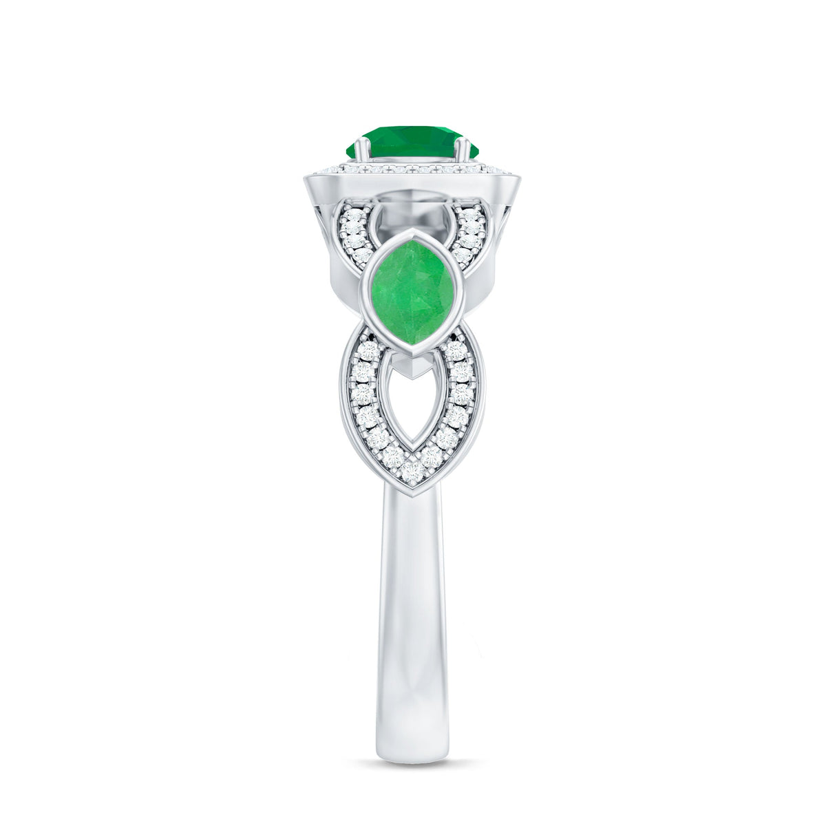 Emerald Engagement Ring – Vintage Style Ring With Diamond Halo & Marquise Emerald