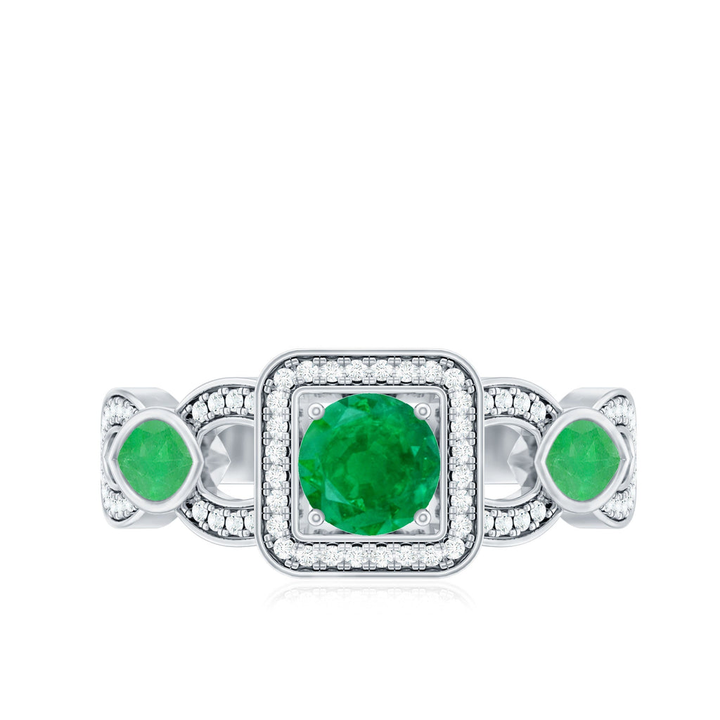 Emerald Engagement Ring – Vintage Style Ring With Diamond Halo & Marquise Emerald