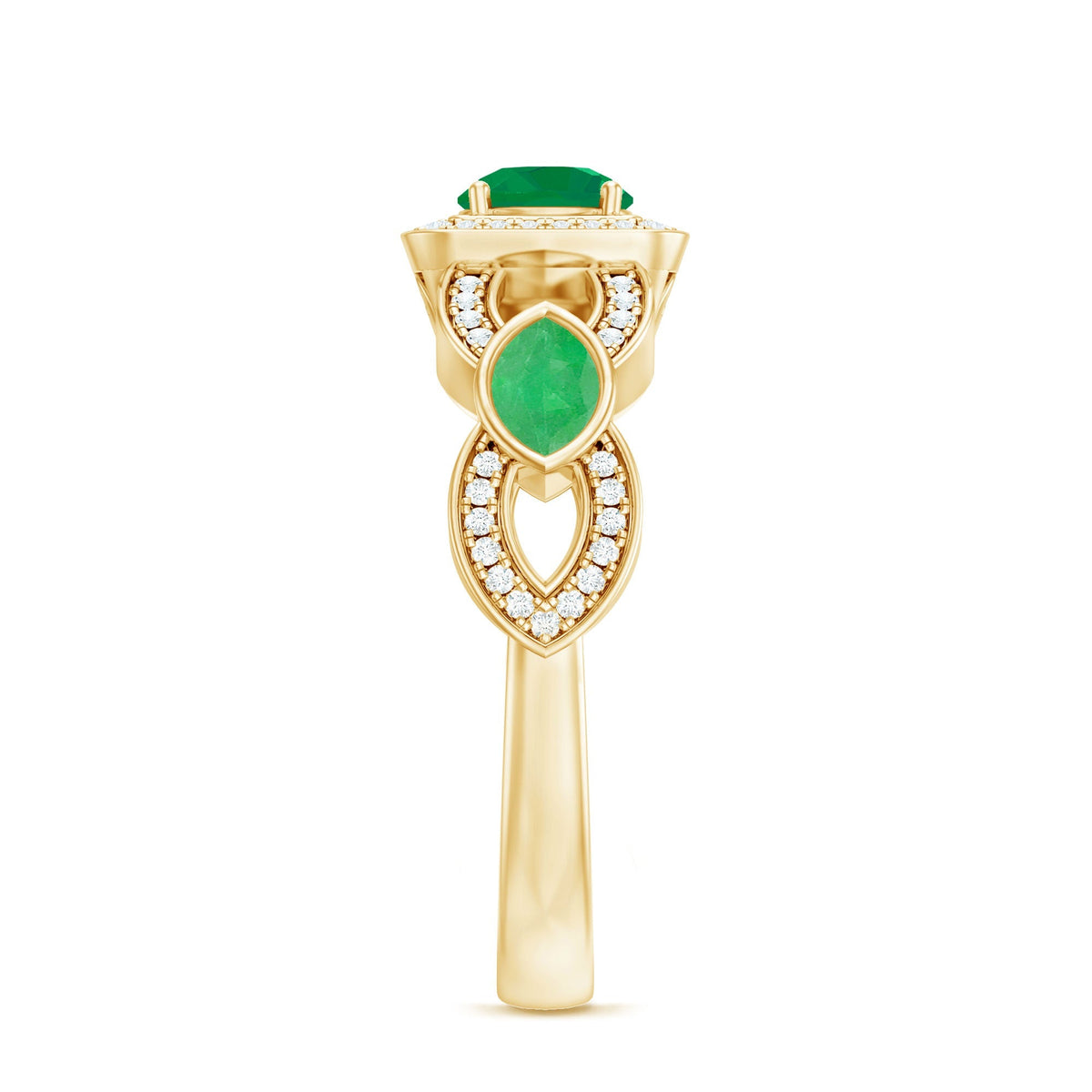 Emerald Engagement Ring – Vintage Style Ring With Diamond Halo & Marquise Emerald