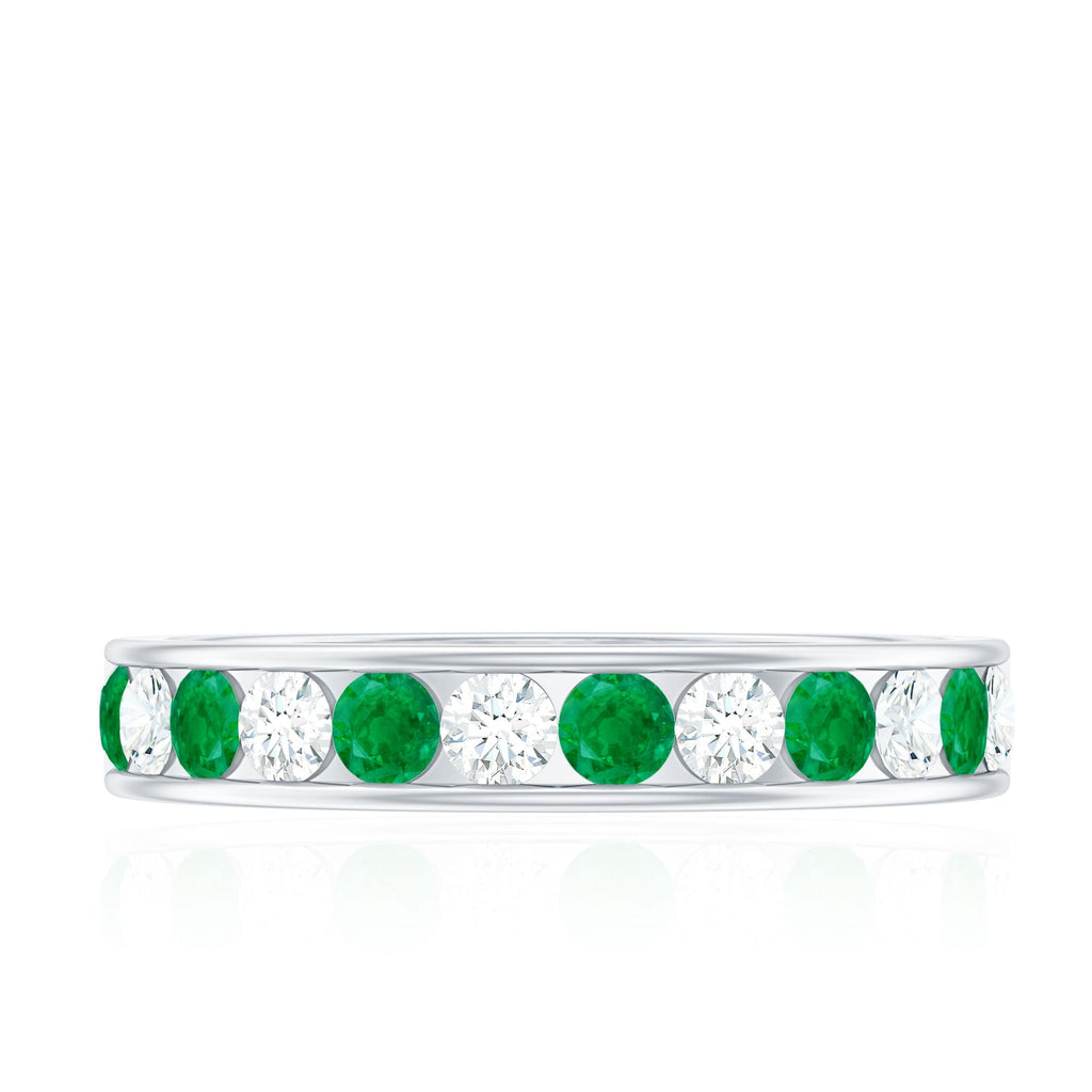 Emerald Eternity Band – Channel Set Ring With Diamond Half Eternity For Daily Wear