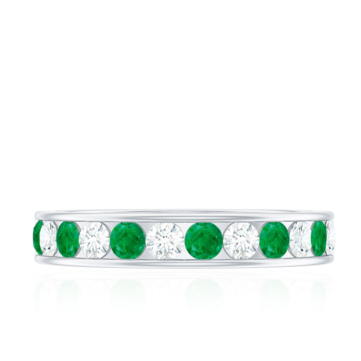 Emerald Eternity Band – Channel Set Ring With Diamond Half Eternity For Daily Wear