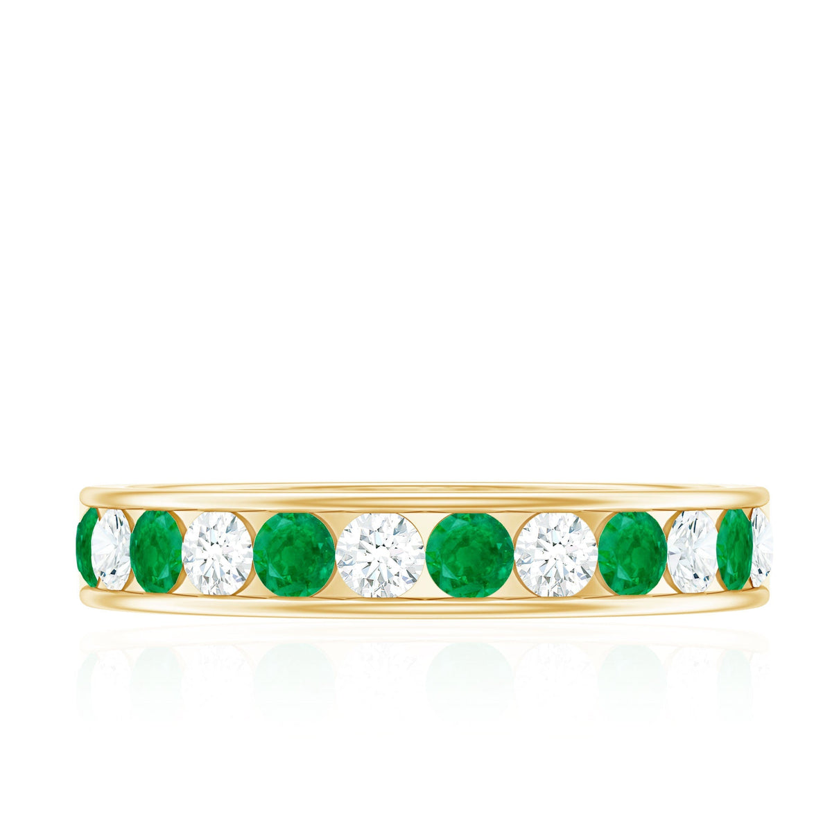 Emerald Eternity Band – Channel Set Ring With Diamond Half Eternity For Daily Wear