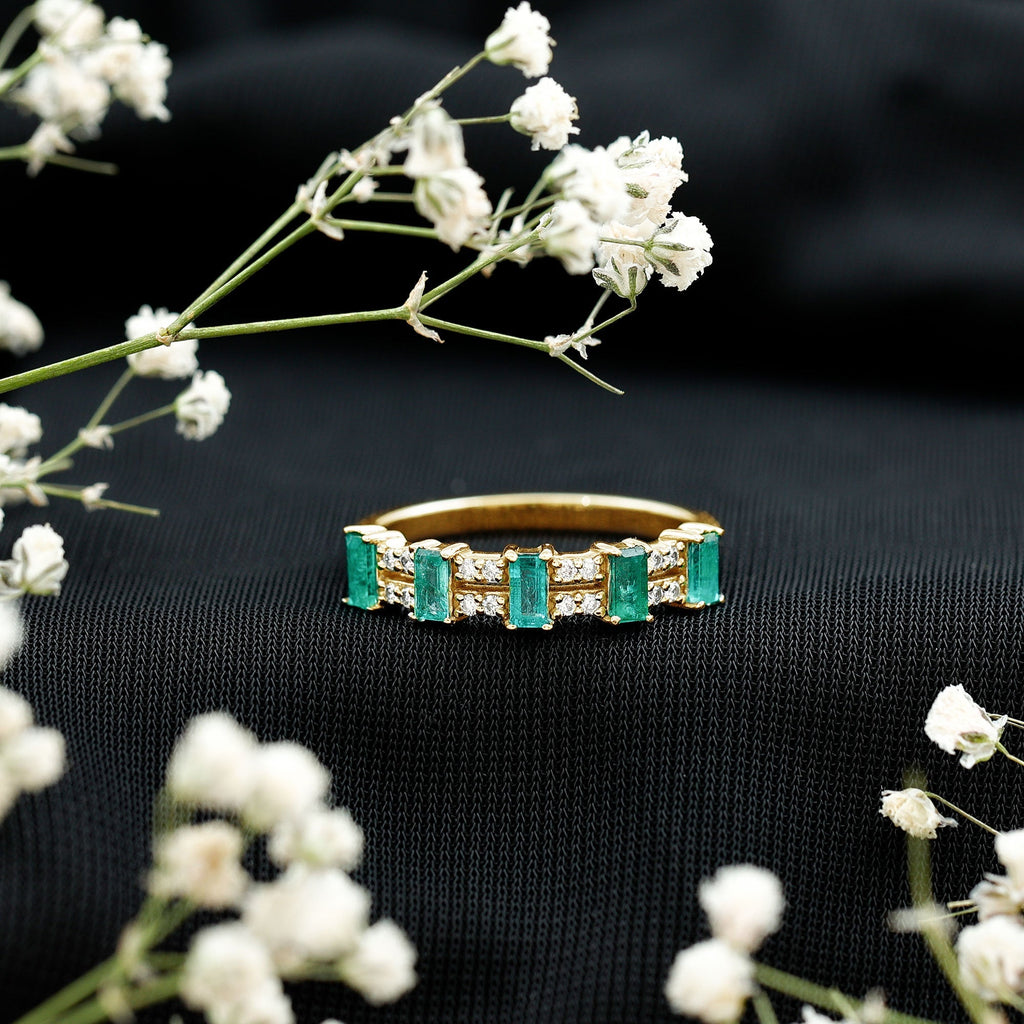 Emerald Eternity Band – Half Eternity Band with Baguette Cut Emeralds & Diamonds
