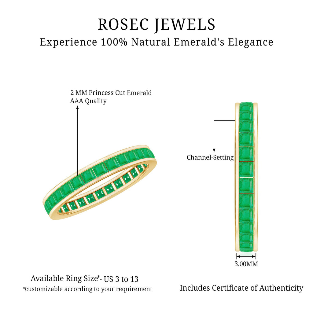 Emerald Eternity Band – Princess Cut Channel Set Ring With Structured Design