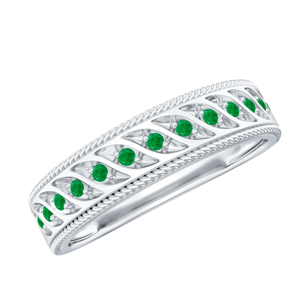 Emerald Eternity Band – Vintage Inspired Half Eternity Ring With AAA Quality Emerald