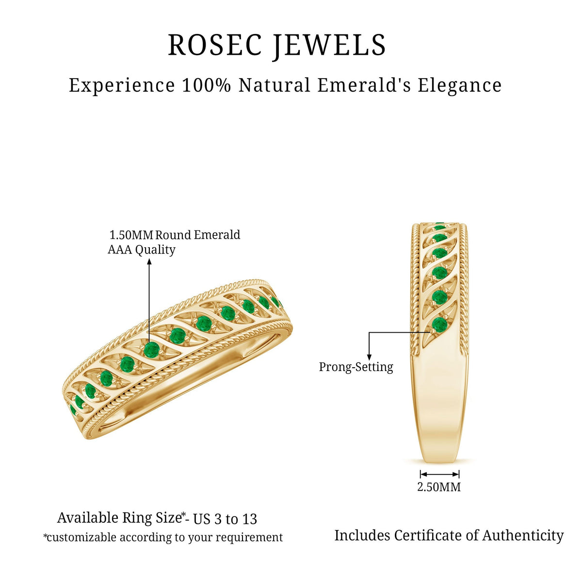 Emerald Eternity Band – Vintage Inspired Half Eternity Ring With AAA Quality Emerald