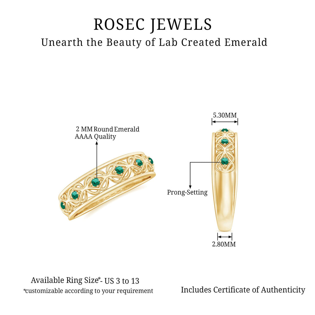 Emerald Eternity Band - Vintage Inspired Half Eternity Ring With Lab Created Emeralds