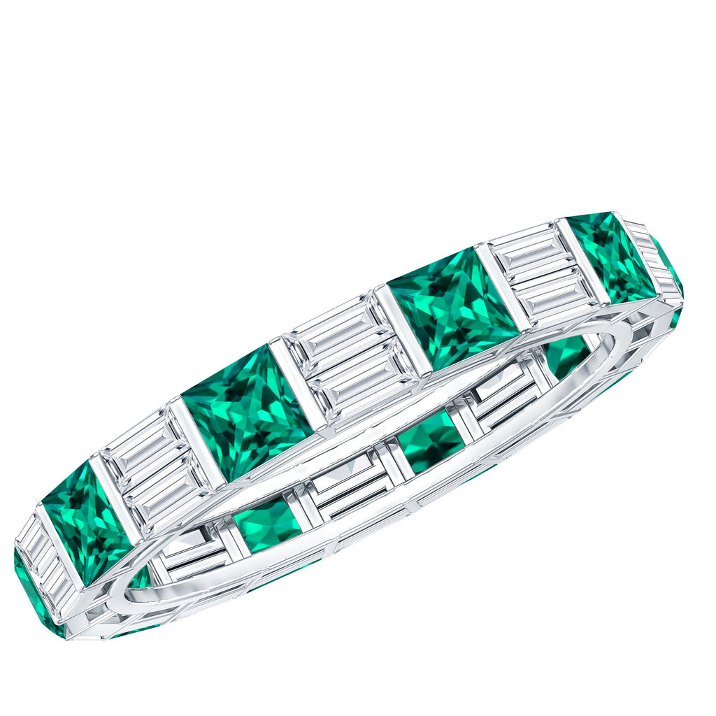 Emerald Eternity Band With Princess Cut Emerald & Baguette Moissanite | Timeless Stackable Ring