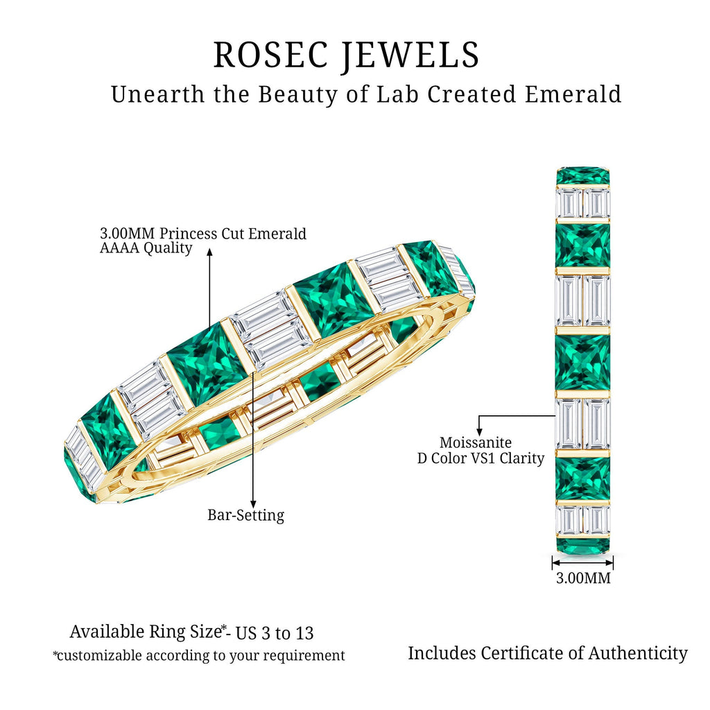 Emerald Eternity Band With Princess Cut Emerald & Baguette Moissanite | Timeless Stackable Ring