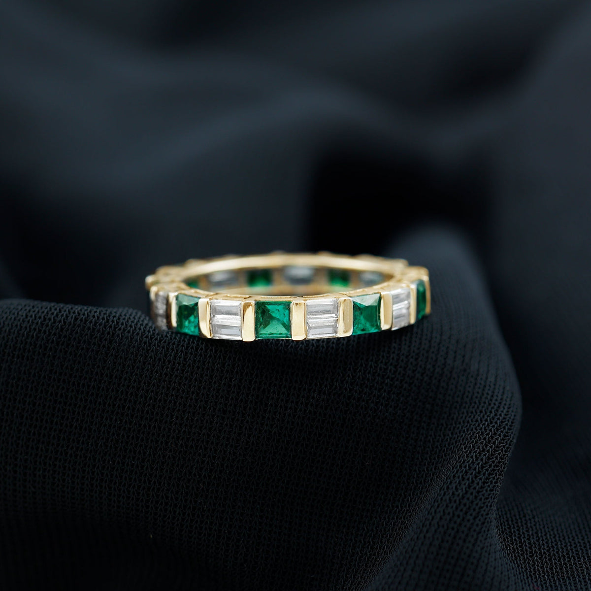 Emerald Eternity Band With Princess Cut Emerald & Baguette Moissanite | Timeless Stackable Ring