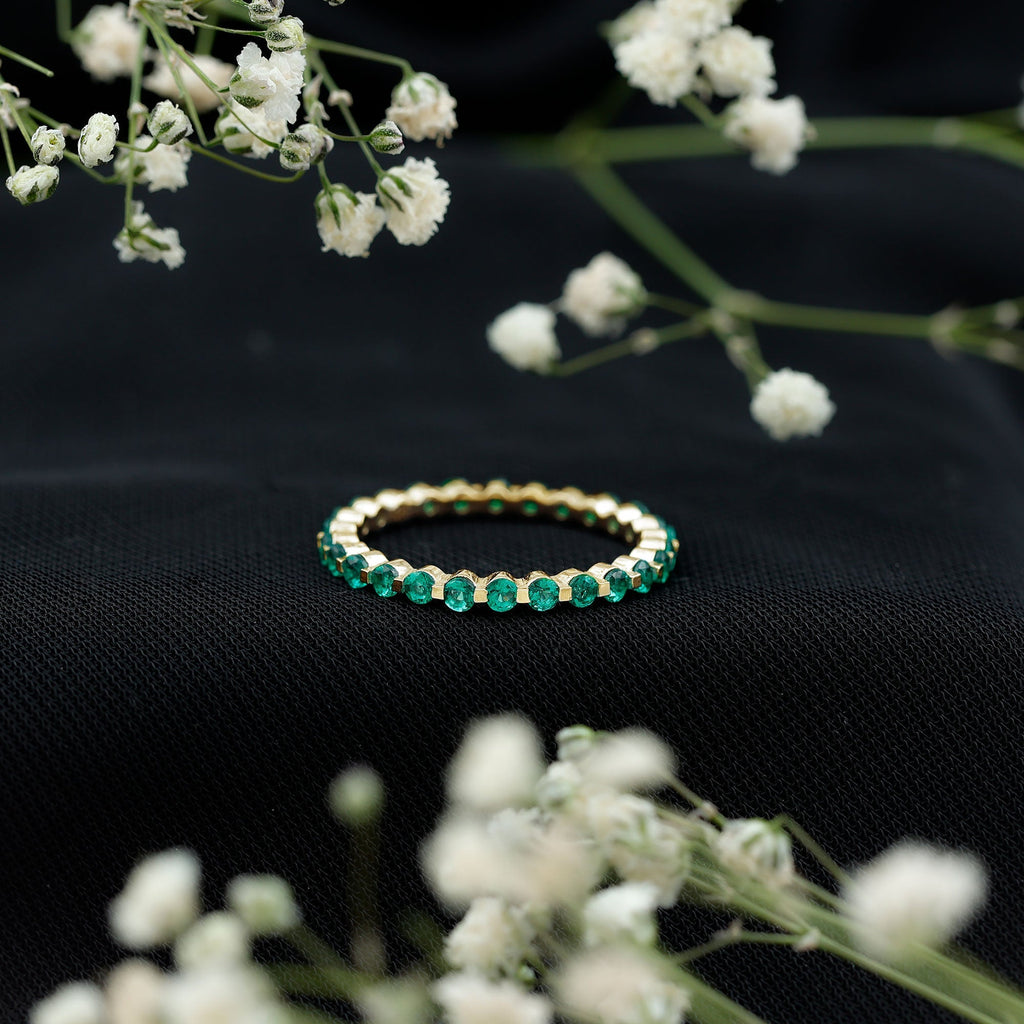 Emerald Eternity Band – Women's Floating Emerald Band with Round Cut AAA Grade Stones
